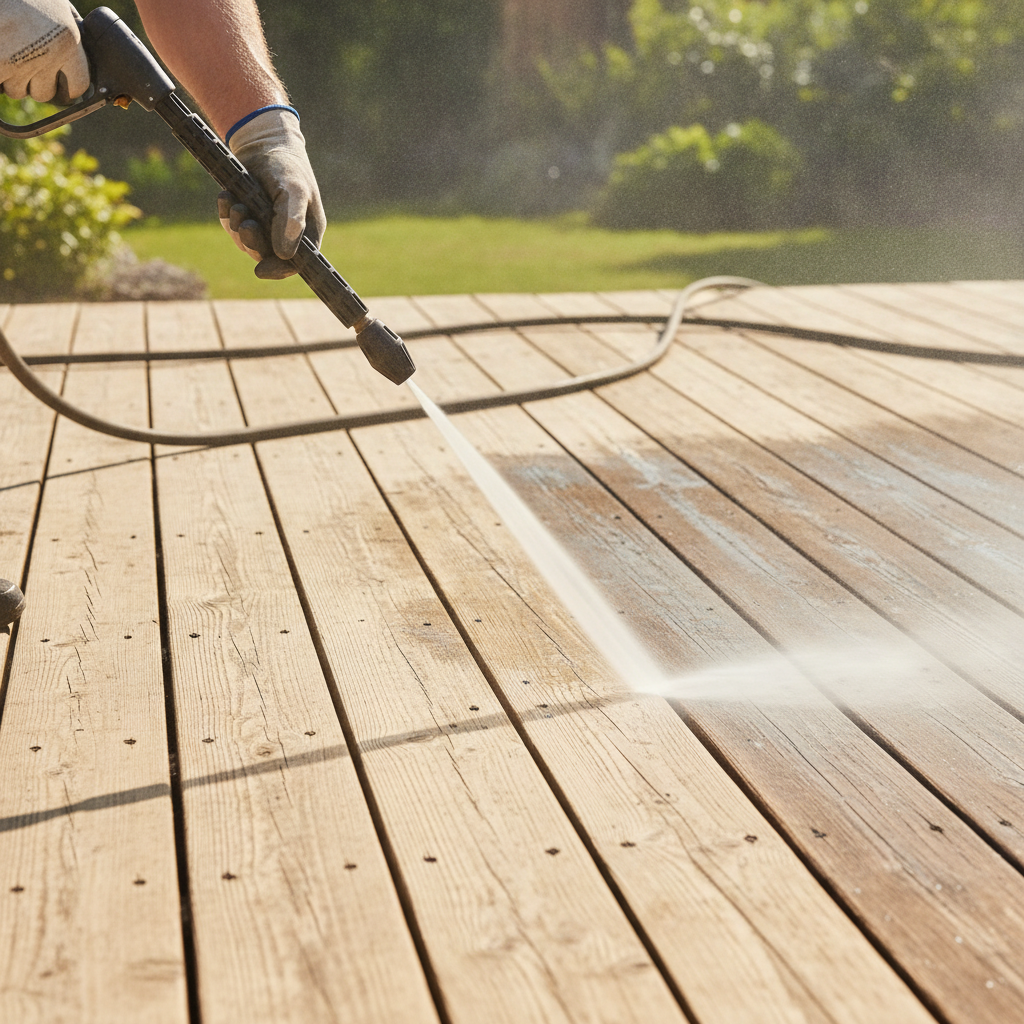 deck cleaning using pressure washing without showing faces