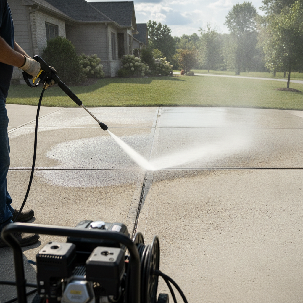 Generate photos of pressure washing without showing people's faces.make sure each are different